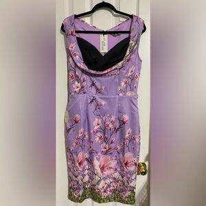 Lindy Bop Wiggle Dress Purple Floral
